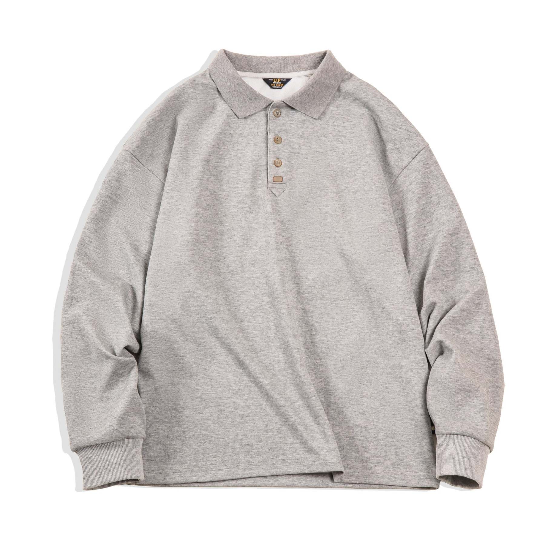 基礎款翻領polo衫純色寬松百搭打底長袖T恤男春-Retro's Wear