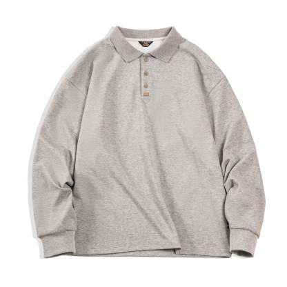 基礎款翻領polo衫純色寬松百搭打底長袖T恤男春-Retro's Wear