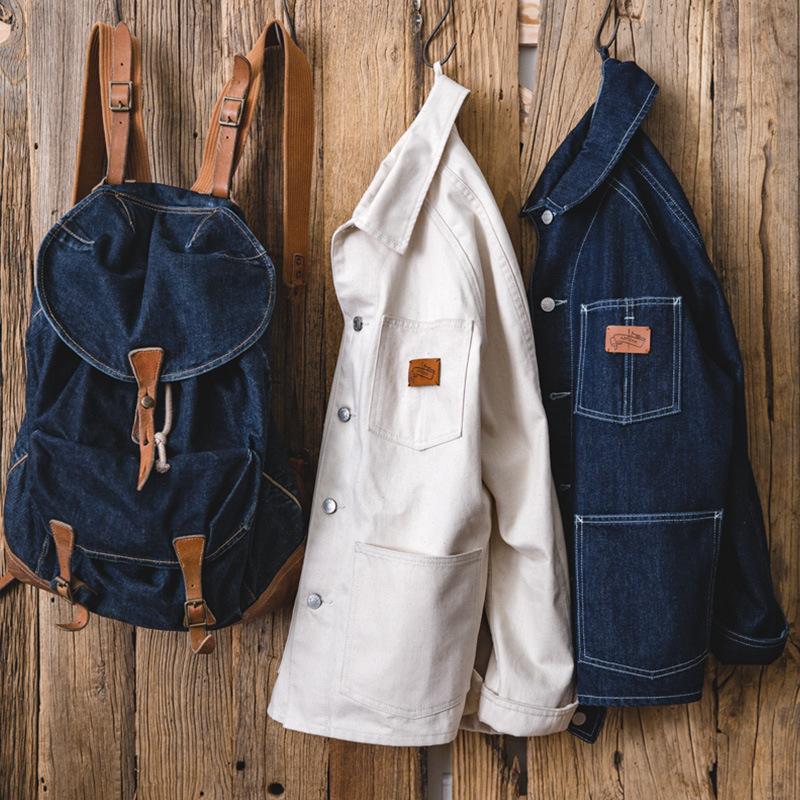 馬登工裝法式方領白色牛仔夾克大口袋插肩上衣早初秋外套男潮-Retro's Wear