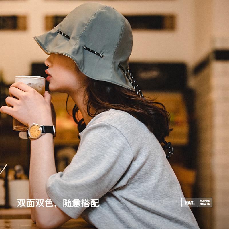 馬登女裝黑色兩用漁夫帽便攜手提零錢包錢袋帽遮陽帽子男女春-Retro's Wear