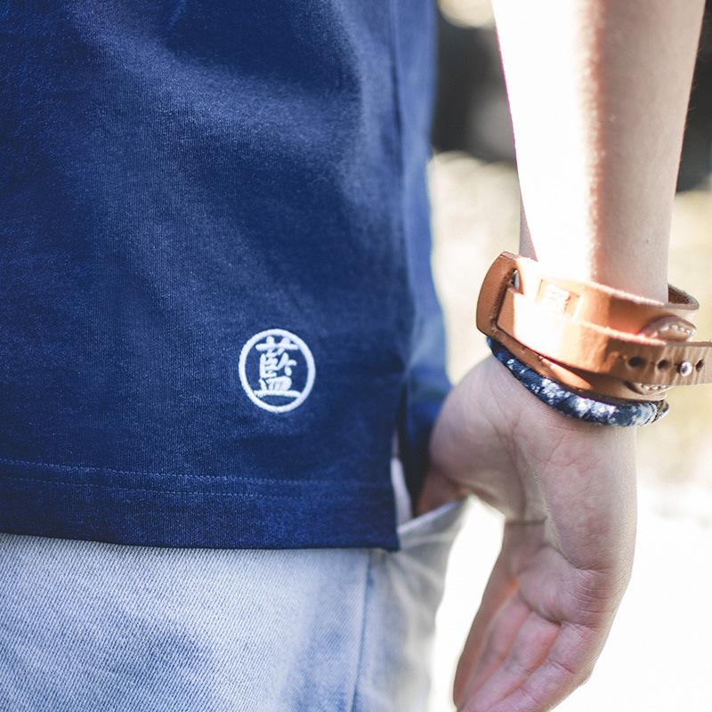 馬登工裝藍染POLO衫有領短袖純色棉夏季翻領T恤上衣男-Retro's Wear