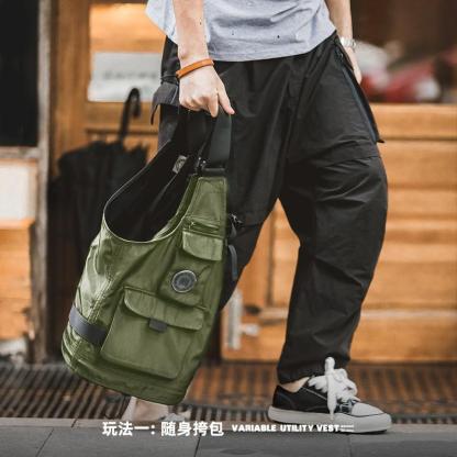馬登工裝多口袋機能戰術馬甲無袖坎肩背心兩用挎包外套潮-Retro's Wear