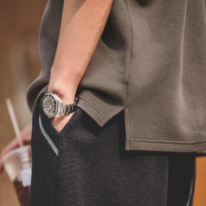 馬登工裝美式珠地空氣棉T恤春夏寬鬆廓形拼接免燙短袖TEE男潮-Retro's Wear