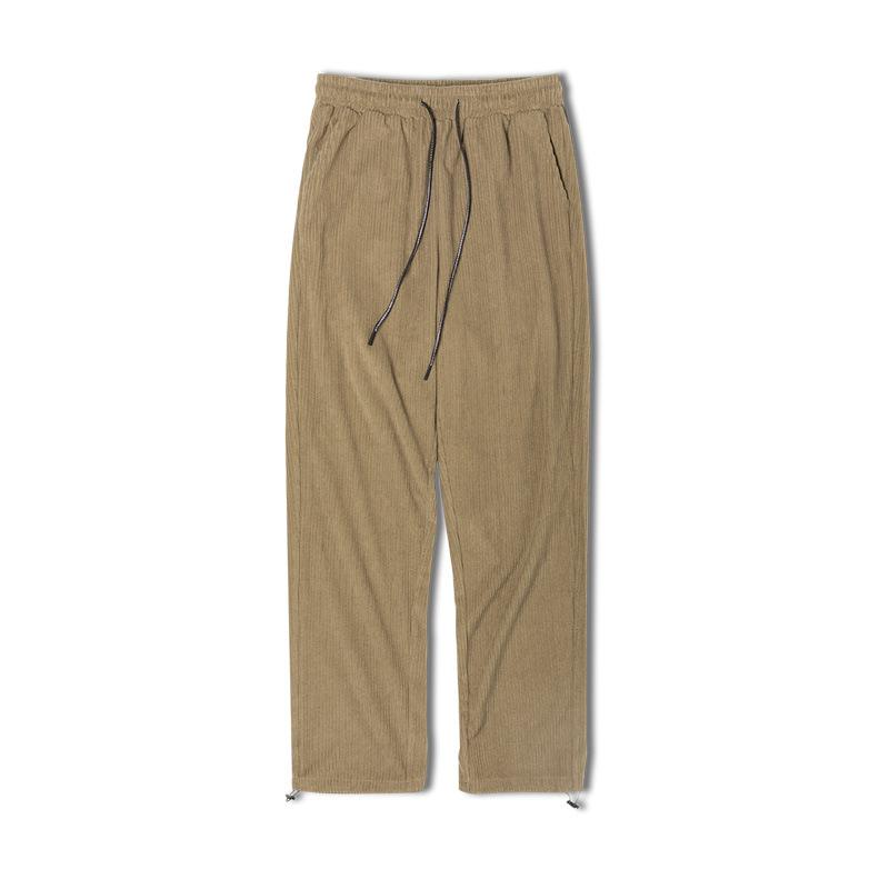 馬登工裝針織深灰松緊腰抽繩衛褲條絨直筒闊腿長褲子男秋-Retro's Wear