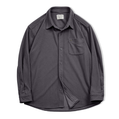 美式復古玉米粒格子襯衫翻領純色休閒鬆弛感長袖襯衣男秋-Retro's Wear