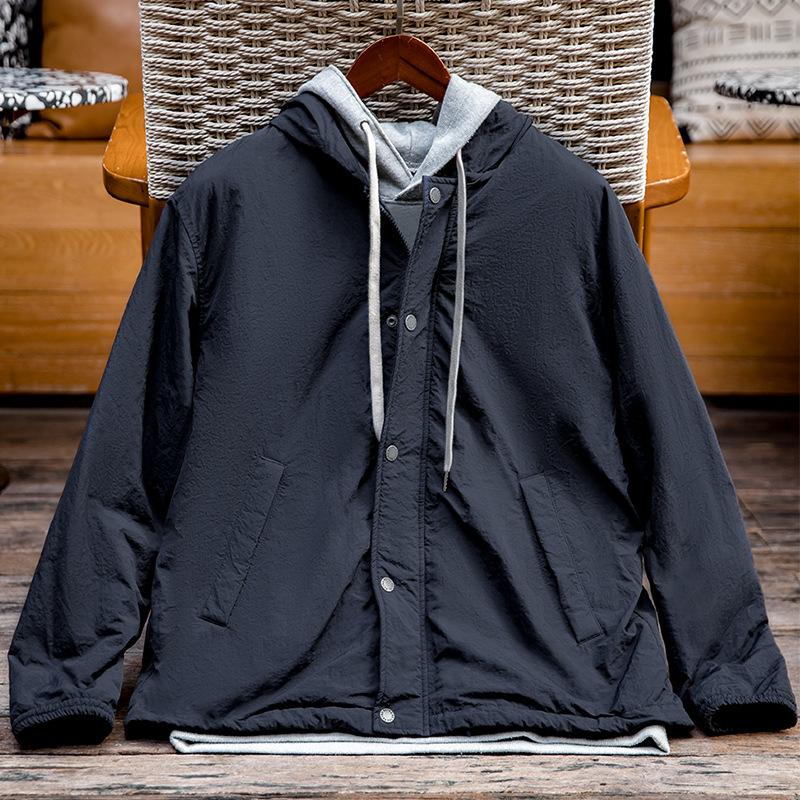 馬登工裝 山系藏青色連帽棉衣保暖夾克薄棉服夾棉短外套男秋冬季