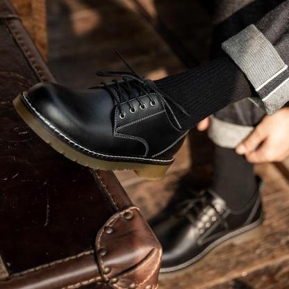 馬登男鞋新款馬丁靴工裝鞋低幫百搭英倫大頭休閑皮鞋潮鞋子-Retro's Wear