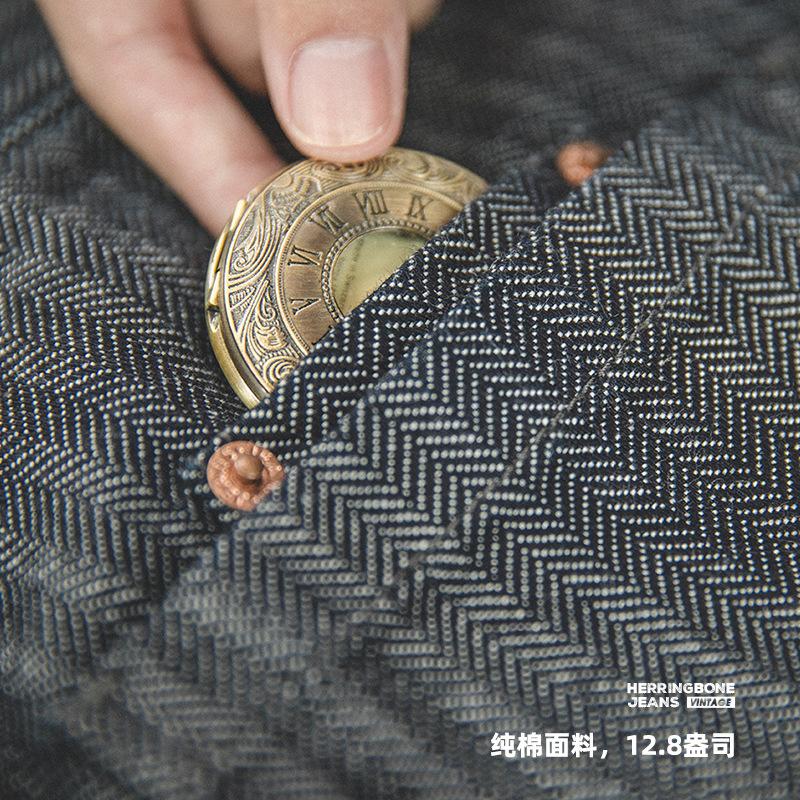 馬登工裝美式HBT灰色牛仔褲直筒修身阿美哢嘰條紋長褲子男秋-Retro's Wear