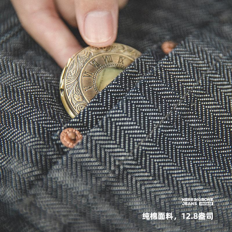 馬登工裝美式HBT灰色牛仔褲直筒修身阿美哢嘰條紋長褲子男秋-Retro's Wear