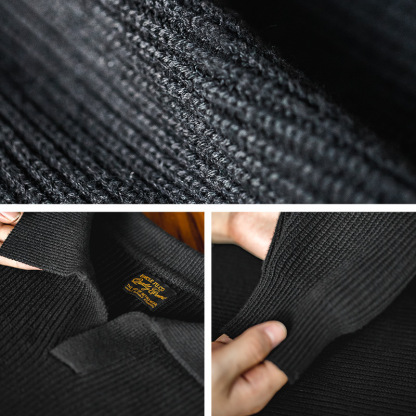 美式翻領polo衫寬松慵懶套頭坑條針織衫毛衣男秋冬-Retro's Wear