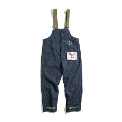 馬登工裝美式甲板背帶褲春秋水洗丹寧赤耳直筒牛仔褲男潮-Retro's Wear