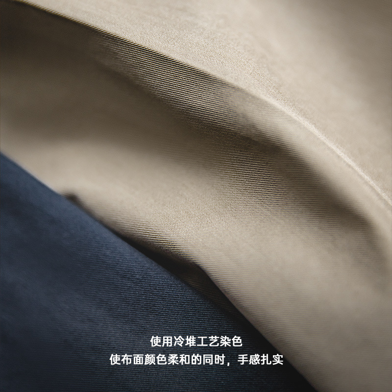 美式復古直筒卡其休閒褲錐形中腰垂感西裝卡其長褲子男薄-Retro's Wear