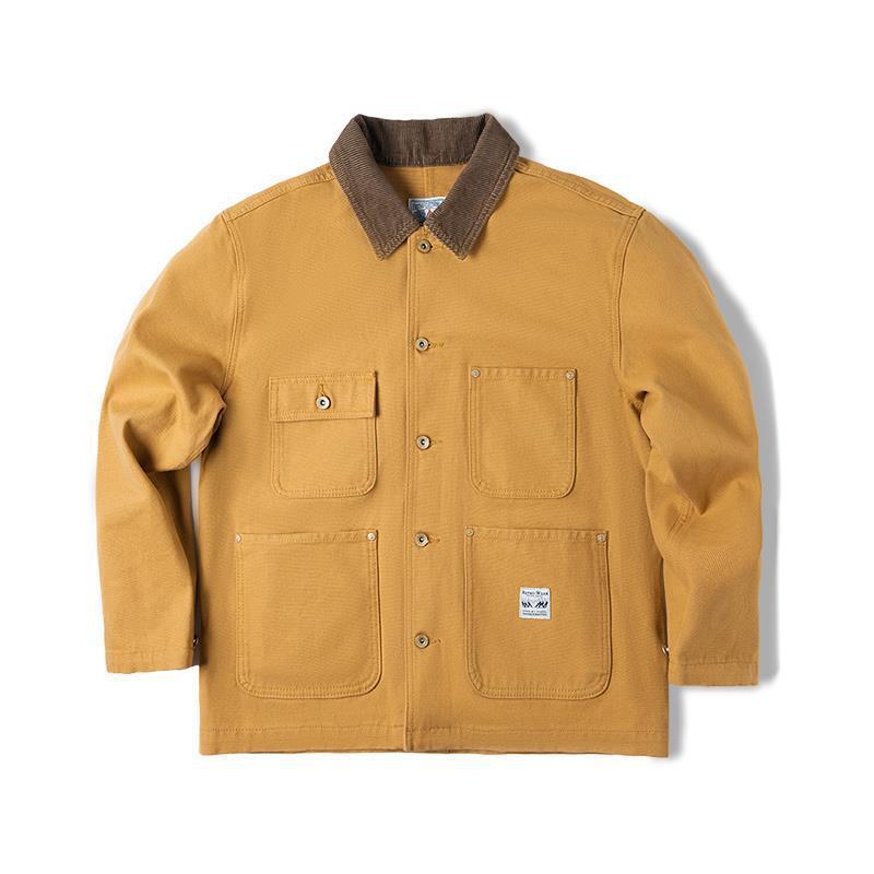 美式密歇根帆布夾克多口袋咔嘰翻領薄外套男秋-Retro's Wear