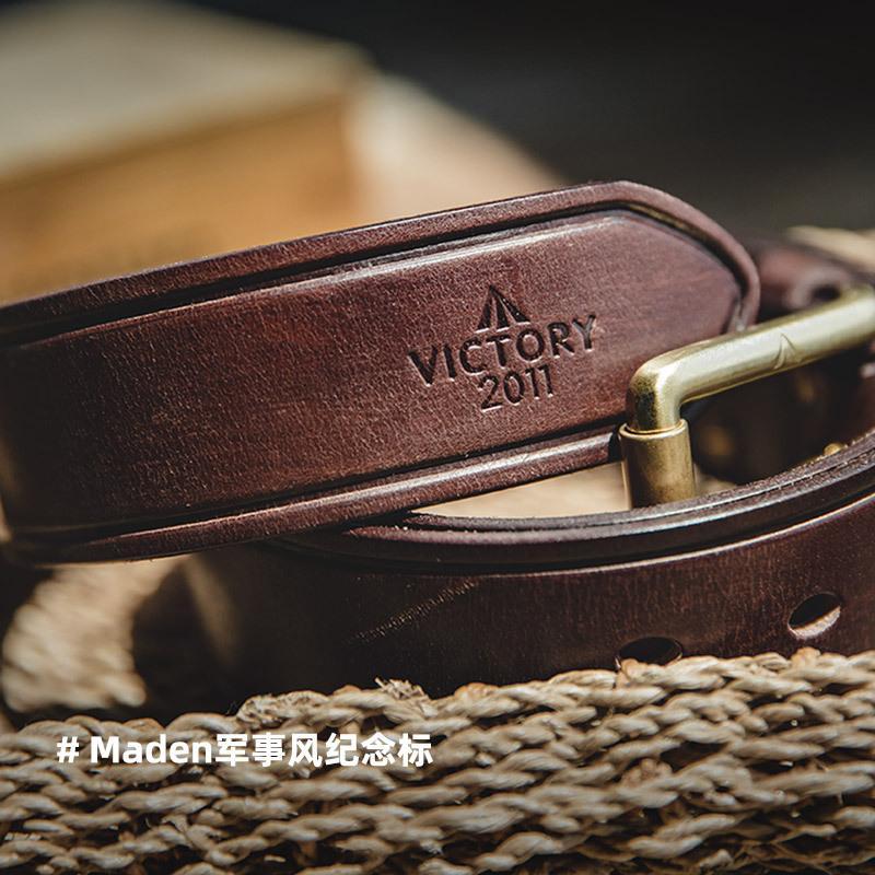 馬登工裝頭層植鞣皮腰帶黃銅單針快脫扣頭硬漢褲帶男-Retro's Wear