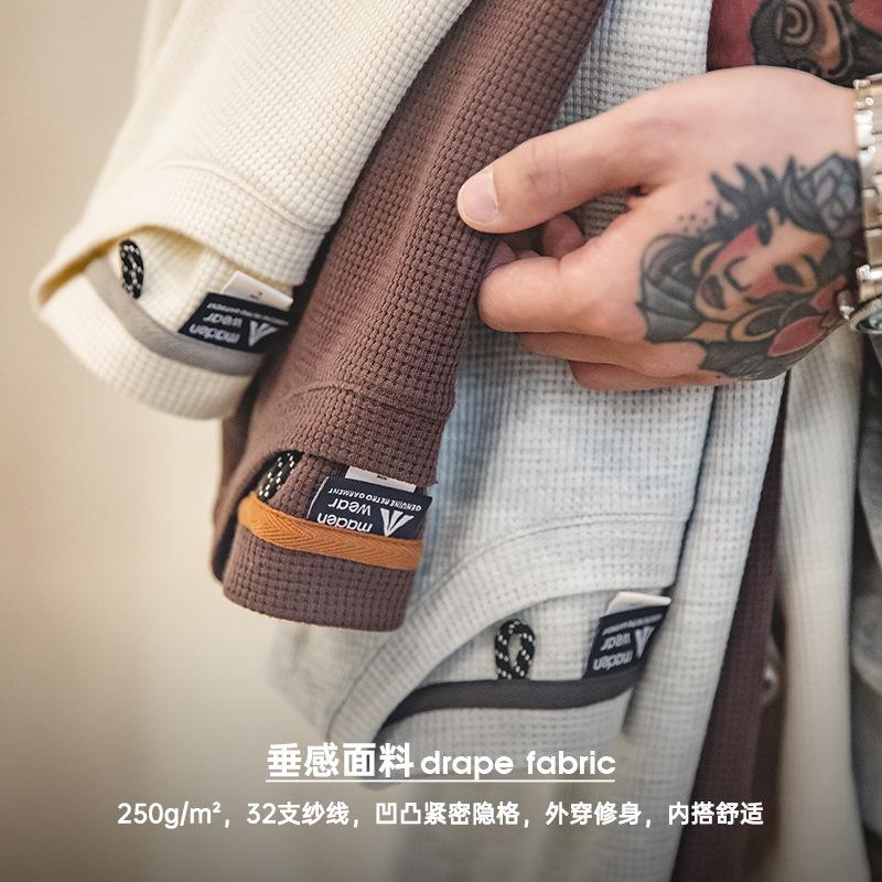 馬登工裝美式250g華夫格圓領針織短袖T恤半袖打底衫男夏-Retro's Wear