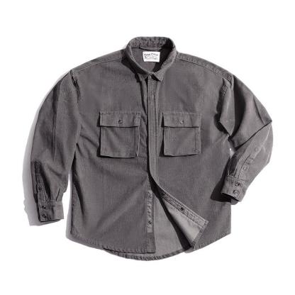 馬登工裝寬鬆翻領燈芯絨夾克春秋單排扣口袋外穿襯衫男潮-Retro's Wear