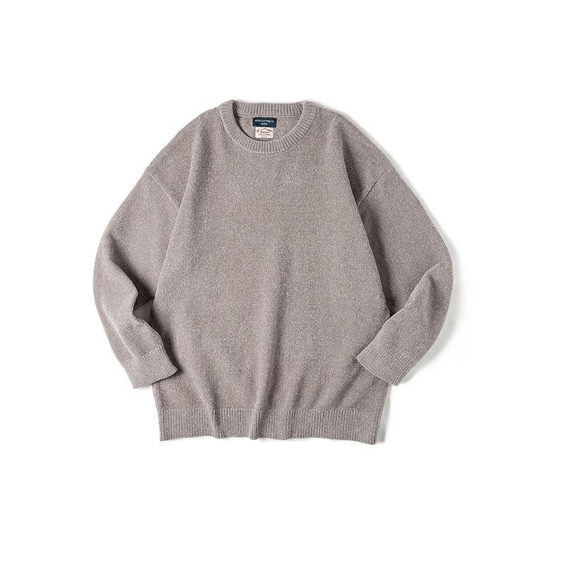 美式休閑雪尼爾圓領毛衣保暖慵懶基礎打底針織衫男秋冬-Retro's Wear
