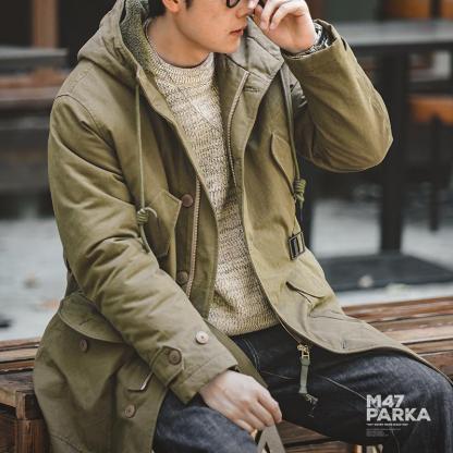 美式M47派克服大衣連帽保暖中長款棉衣外套男冬-Retro's Wear