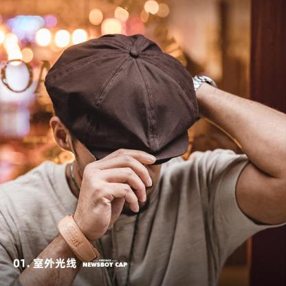 馬登工裝油蠟報童帽貝雷畫家帽八角帽子男-Retro's Wear