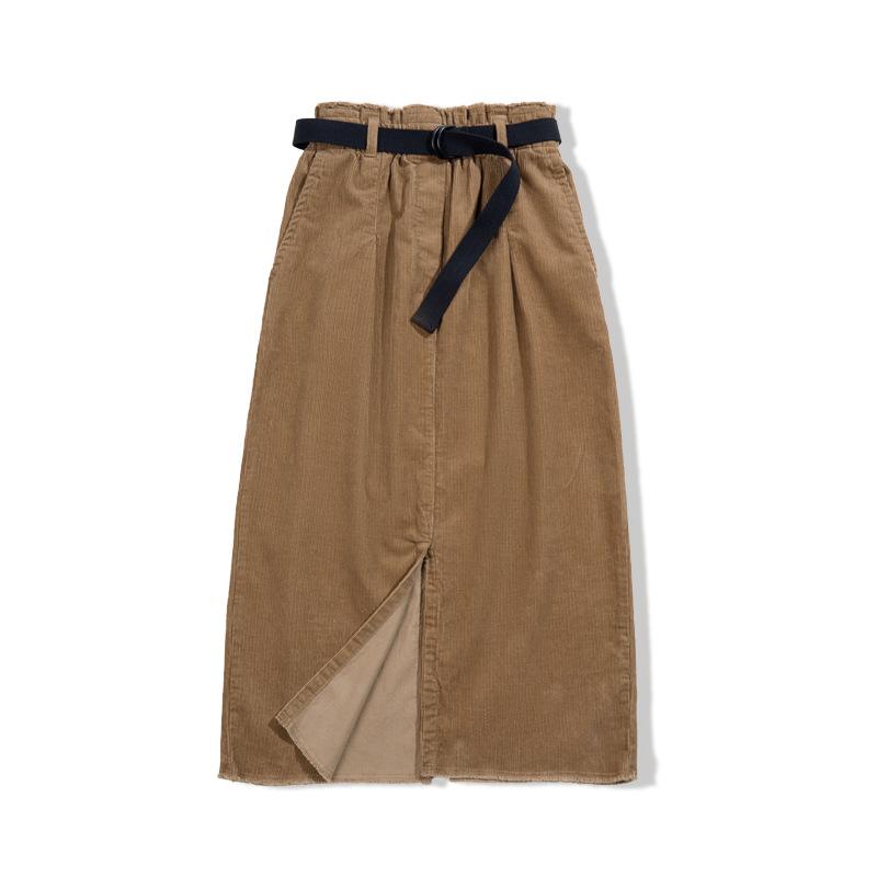 馬登女裝洗水燈芯絨百搭配半身裙秋冬新款腰帶中高腰直筒裙女-Retro's Wear