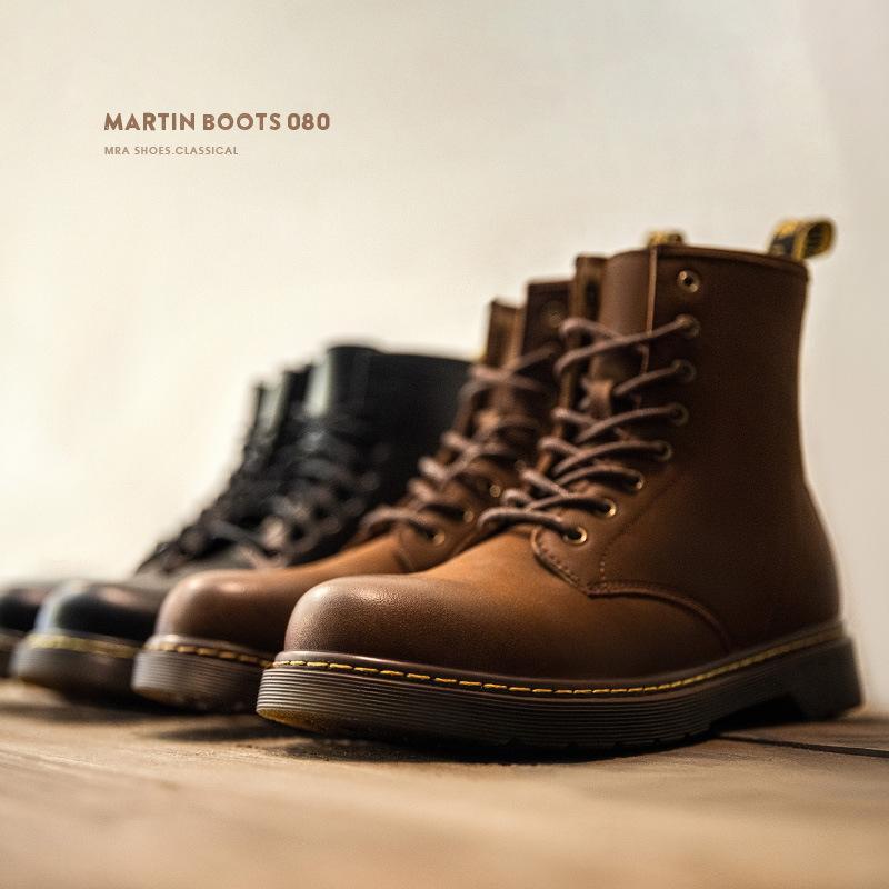 馬登男士新款馬丁靴男高幫英倫風中幫男靴皮靴秋季短靴工裝靴-Retro's Wear