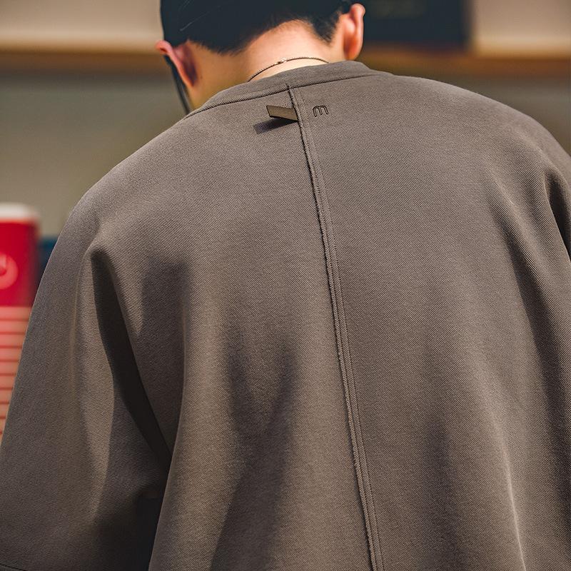 馬登工裝美式珠地空氣棉T恤春夏寬鬆廓形拼接免燙短袖TEE男潮-Retro's Wear