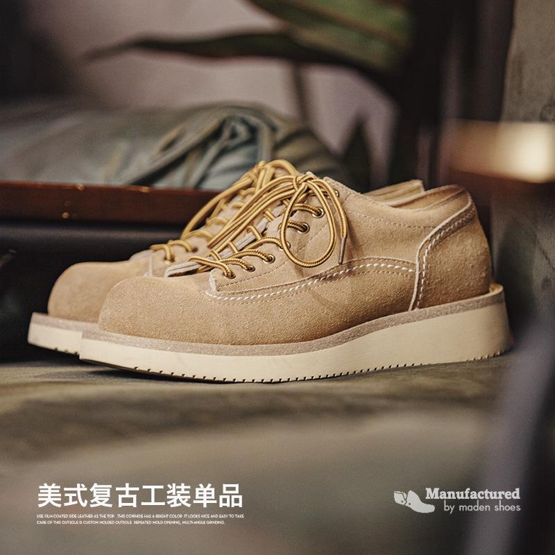 男鞋2022夏季新款工裝鞋潮流百搭美式休閑鞋短臉反絨大頭皮鞋-Retro's Wear