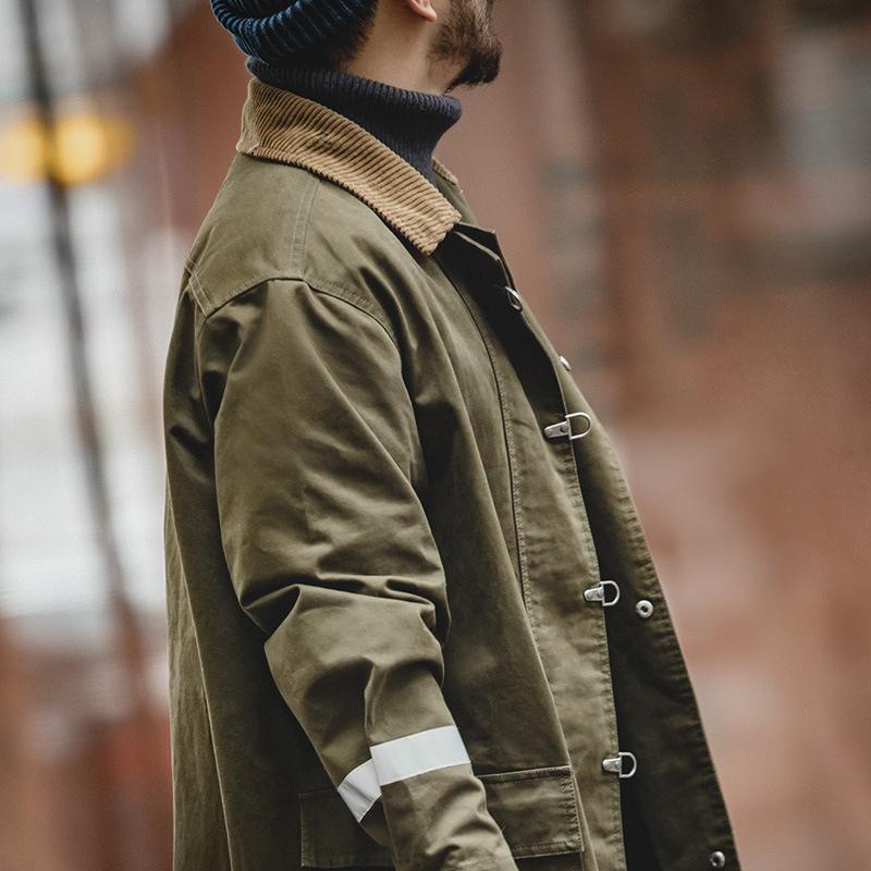 馬登工裝美式中長款消防員風衣秋冬外搭過膝反光條大衣男外套-Retro's Wear