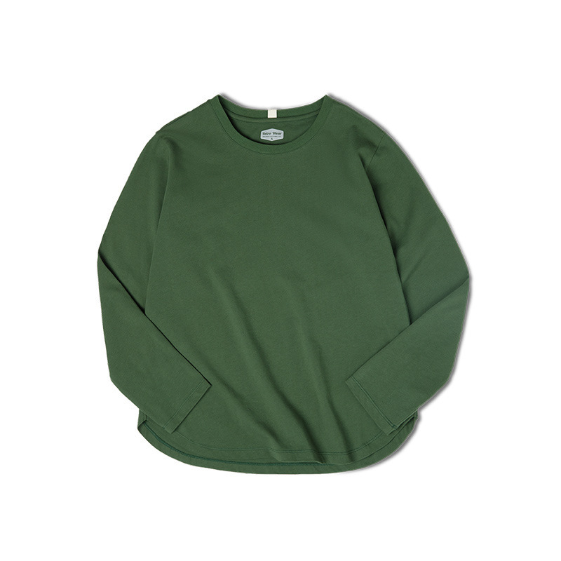 美式32支純棉長袖t恤圓弧下擺純色基礎款打底衫-Retro's Wear