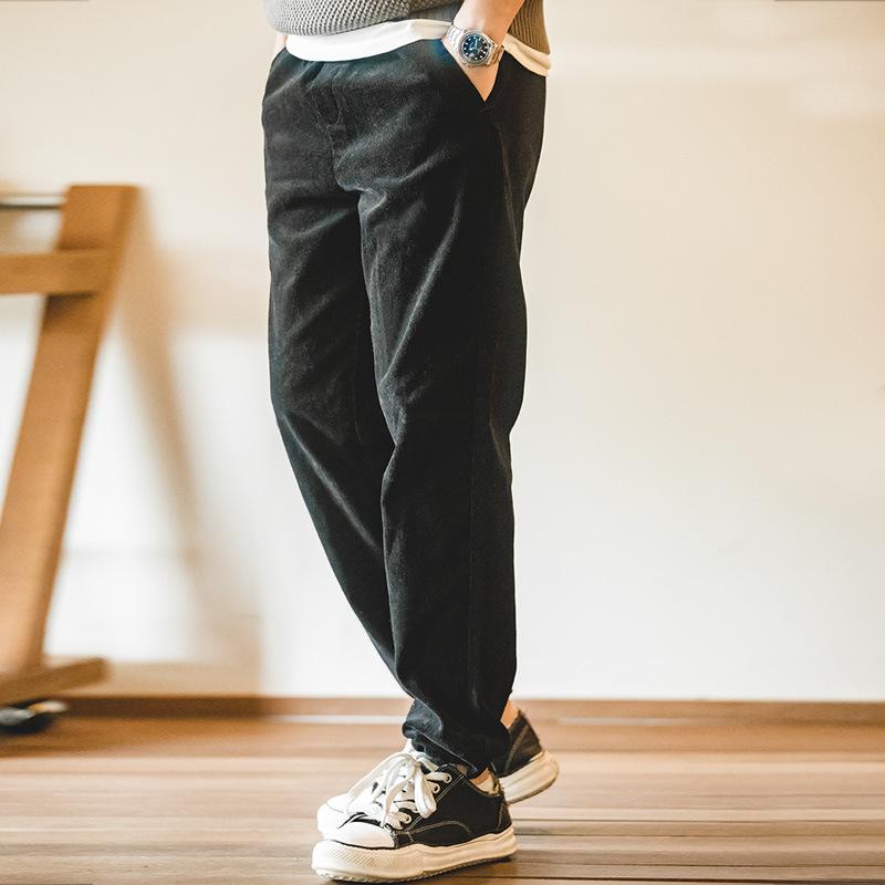馬登工裝美式燈芯絨束腳長褲松緊腰條絨寬松直筒休閑褲子男秋-Retro's Wear