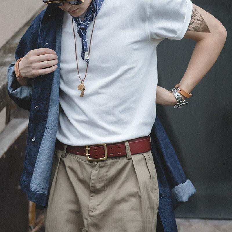 馬登工裝美式圓領300g純色厚實碳素磨毛t恤男士棉短袖寬鬆-Retro's Wear