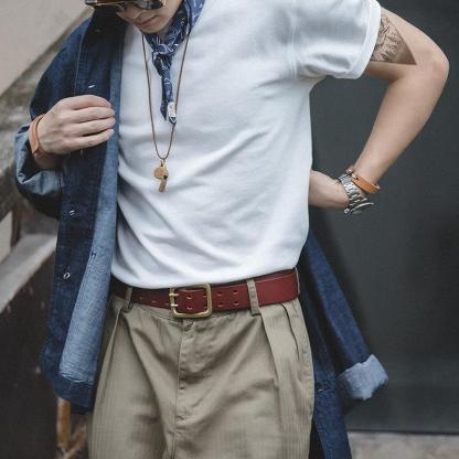 馬登工裝美式圓領300g純色厚實碳素磨毛t恤男士棉短袖寬鬆-Retro's Wear