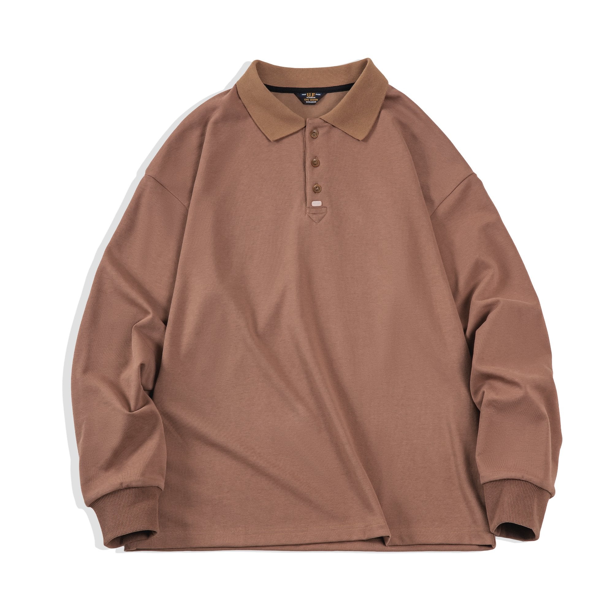 基礎款翻領polo衫純色寬松百搭打底長袖T恤男春-Retro's Wear