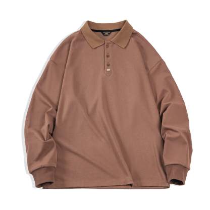 基礎款翻領polo衫純色寬松百搭打底長袖T恤男春-Retro's Wear
