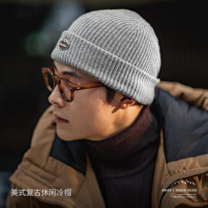 美式字母冷帽折邊針織毛線帽保暖百搭瓜皮帽子男冬-Retro's Wear