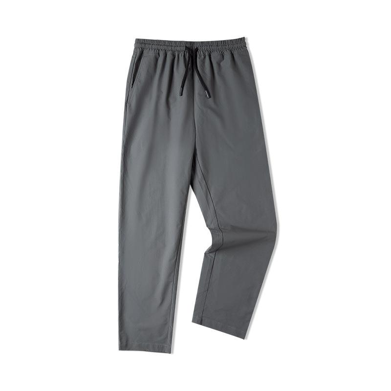直筒中腰休閑褲四面微彈松緊腰抽繩長褲男春夏-Retro's Wear