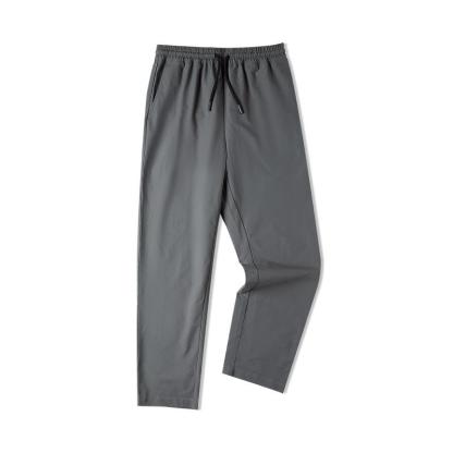 直筒中腰休閑褲四面微彈松緊腰抽繩長褲男春夏-Retro's Wear