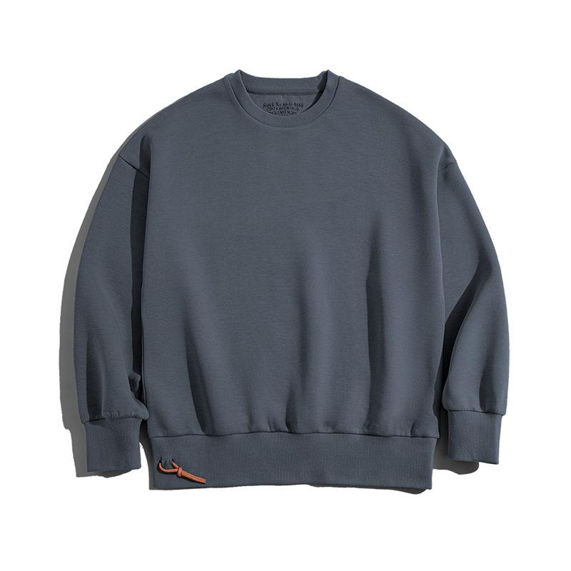 灰色落肩太空棉衛衣空氣層無帽圓領外套頭男潮-Retro's Wear