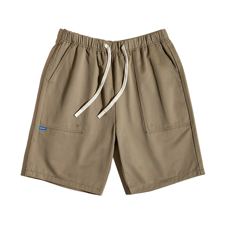 法式復古純棉短褲鬆緊腰美式五分休閒寬鬆直筒沙灘褲男夏-Retro's Wear