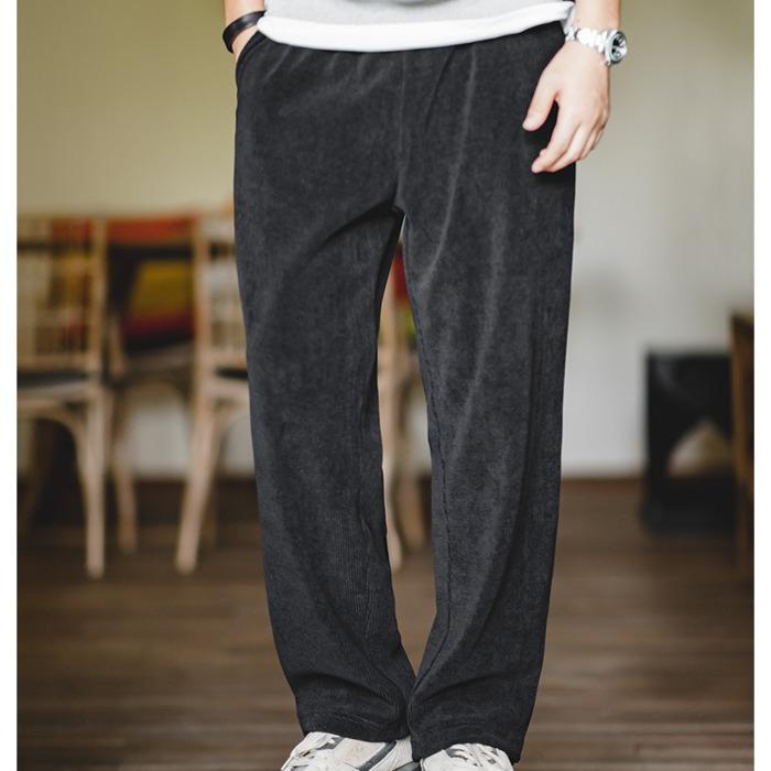 雪尼爾免燙垂感聰明褲束腳慵懶直筒休閑長褲子男秋-Retro's Wear