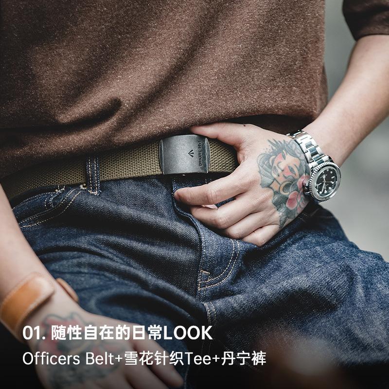 馬登工裝無孔鬆緊彈力編織皮帶單圈快脫硬漢休閒褲腰帶-Retro's Wear