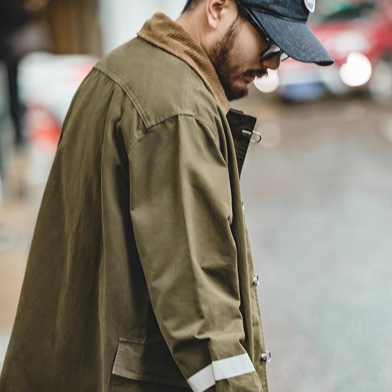 馬登工裝美式中長款消防員風衣秋冬外搭過膝反光條大衣男外套-Retro's Wear