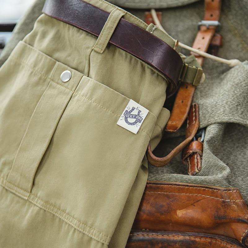 馬登工裝美式純色大口袋P37工裝短褲阿美哢嘰休閒五分褲男潮-Retro's Wear