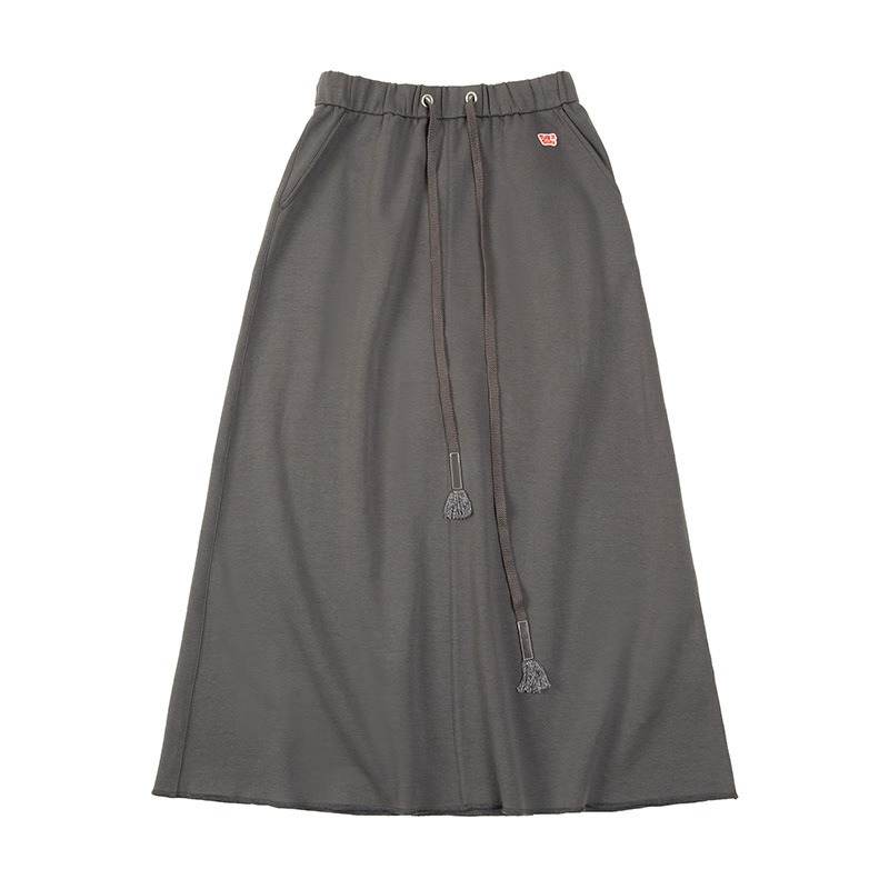 日系復古抽繩半身長裙高腰A字裙中長款休閒慵懶衛衣裙夏-Retro's Wear