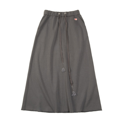 日系復古抽繩半身長裙高腰A字裙中長款休閒慵懶衛衣裙夏-Retro's Wear