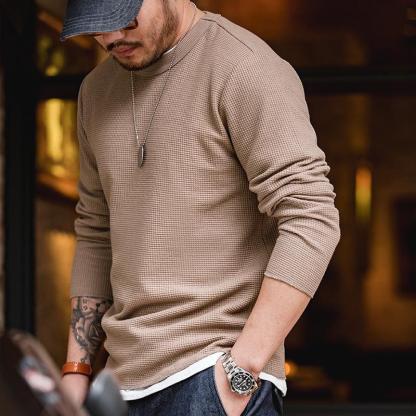 馬登工裝300g華夫格圓領T恤衛衣三本針長袖打底衫男-Retro's Wear