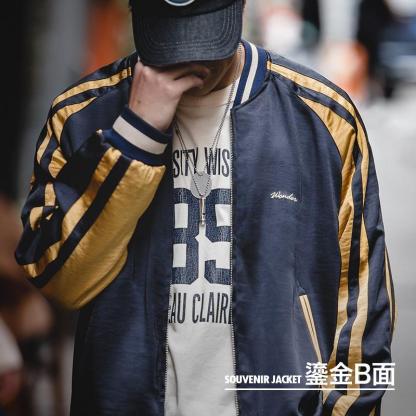 馬登工裝兩面穿橫須賀外套老虎刺繡垂墜感夾克男潮-Retro's Wear