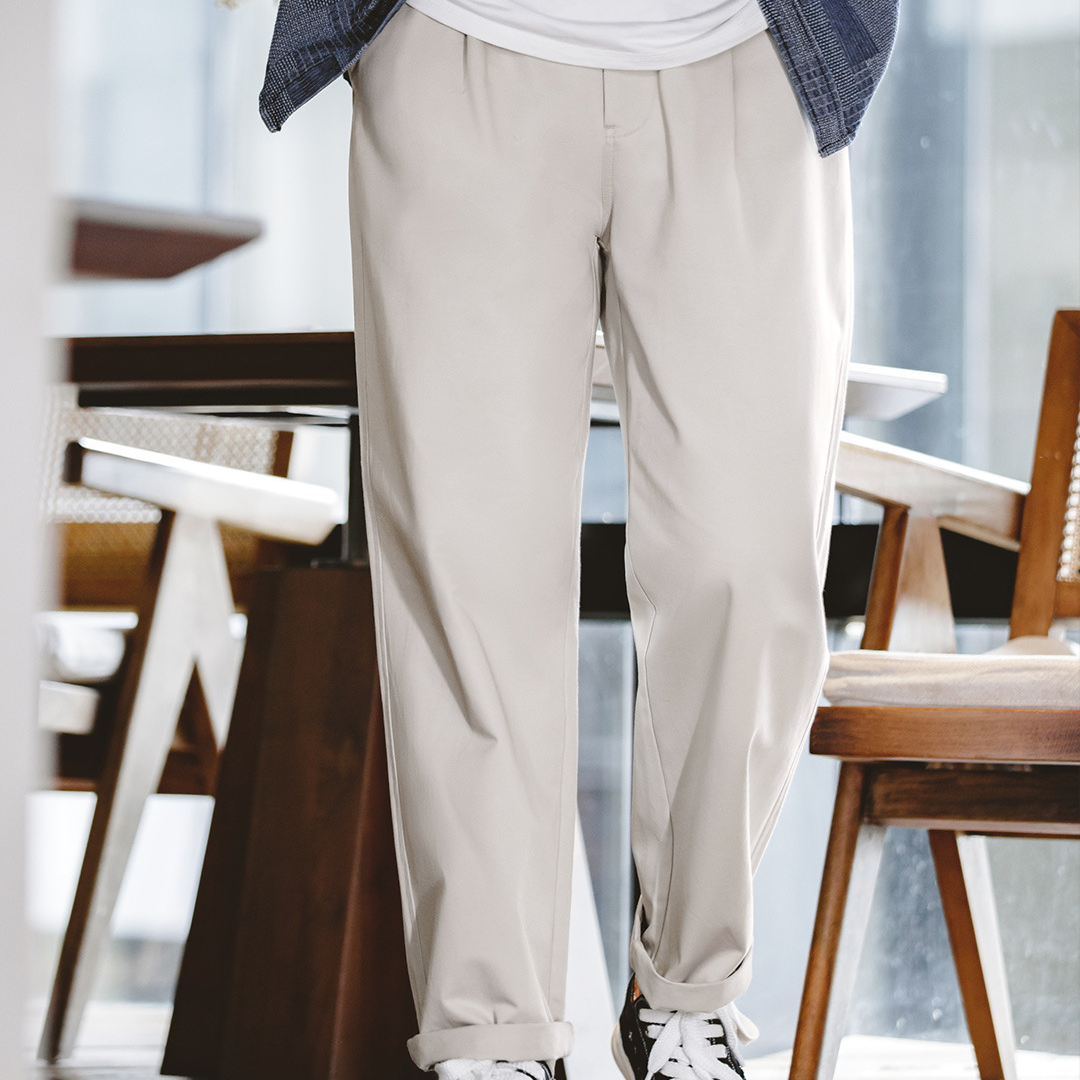 美式復古那不勒斯長褲設計感紳士巴黎扣直筒休閒褲子男-Retro's Wear