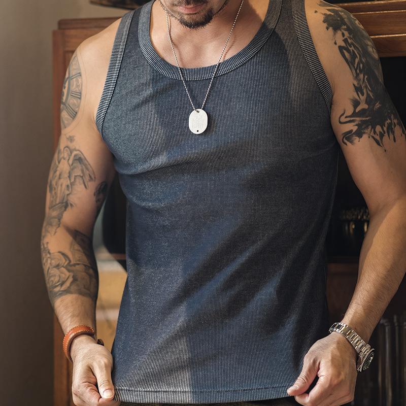純色修身無袖棉背心T恤運動健身戶外內穿打底衫男夏-Retro's Wear