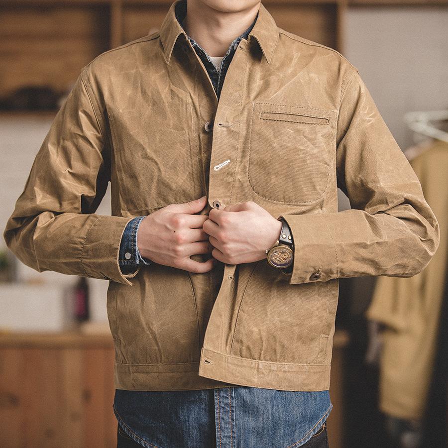 馬登工裝油蠟帆布夾克阿美咔嘰復刻修身外套男-Retro's Wear